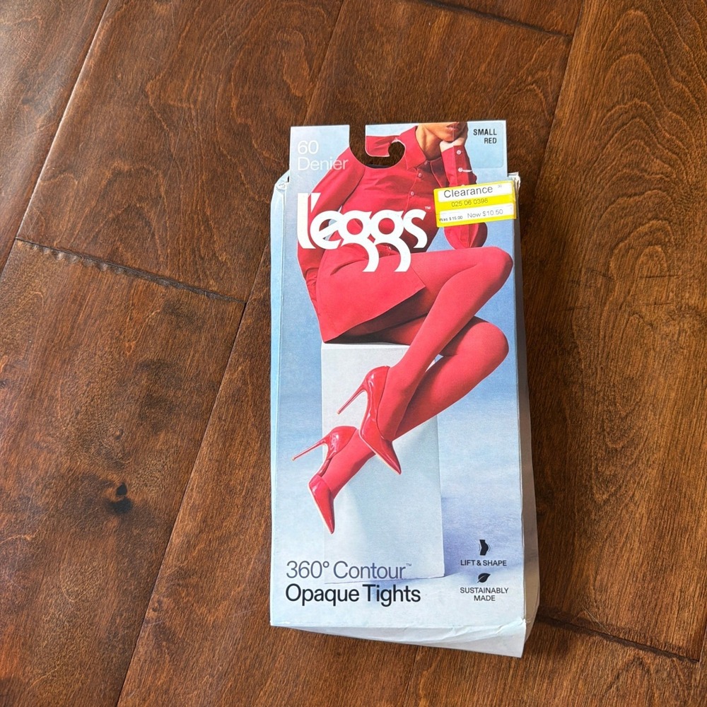 L'eggs 360 Contour Opaque Tights 60 Denier Red Small Made in Italy 1000036